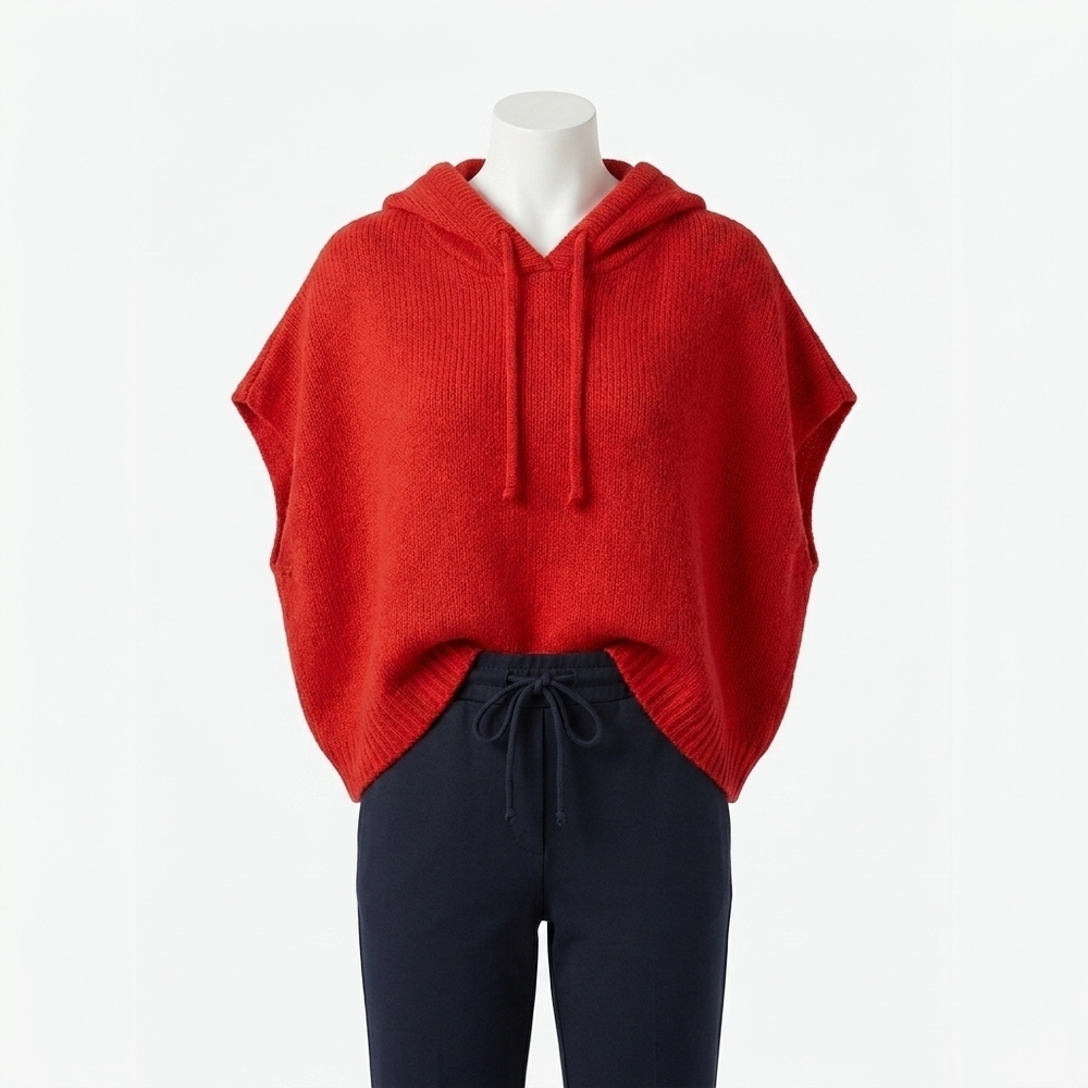 NEW MADE IN ITALY an autumn haze hooded knit top in scarlet red